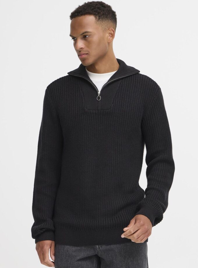 KNITTED SWEATER WITH ZIP NECK - 20718574 - BLACK