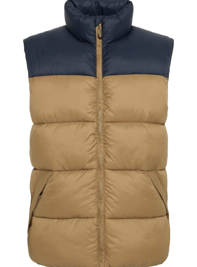 PUFFER VEST - 20718637 - MOCHA WITH DARK BLUE