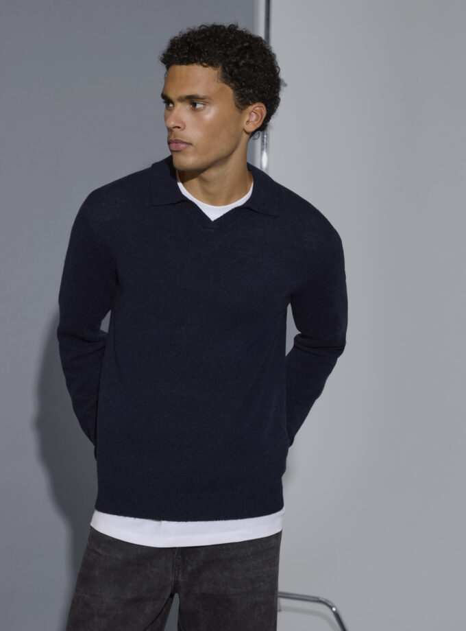 KNIT SWEATER POLO - 20720276 - DARK BLUE