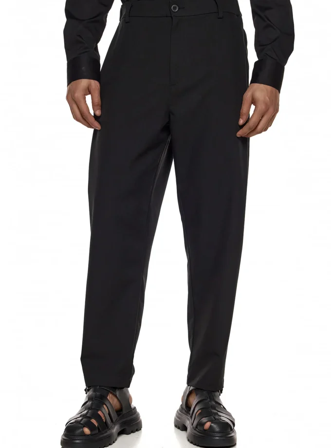 TAILORED PLEATED STRAIGHT-LEG PANTS - BLACK